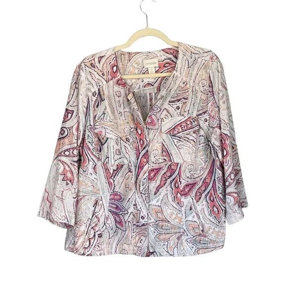 B7 Chico's Watercolor‎ Paisley Print Jacket Full Zip Lightweight - Picture 1 of 8